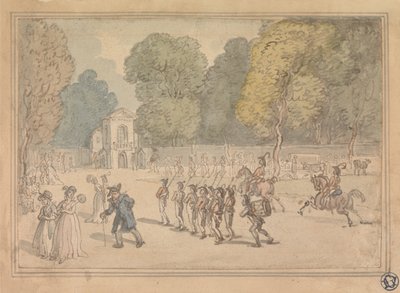 Soldados en el parque St. James de Thomas Rowlandson